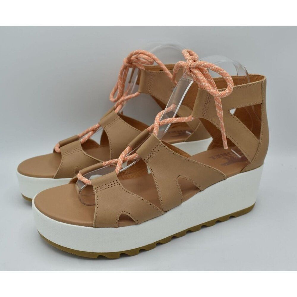 Sorel Womens Sz 9.5 Cameron Flatform Lace Platform Beige Gladiator Sandals Shoes